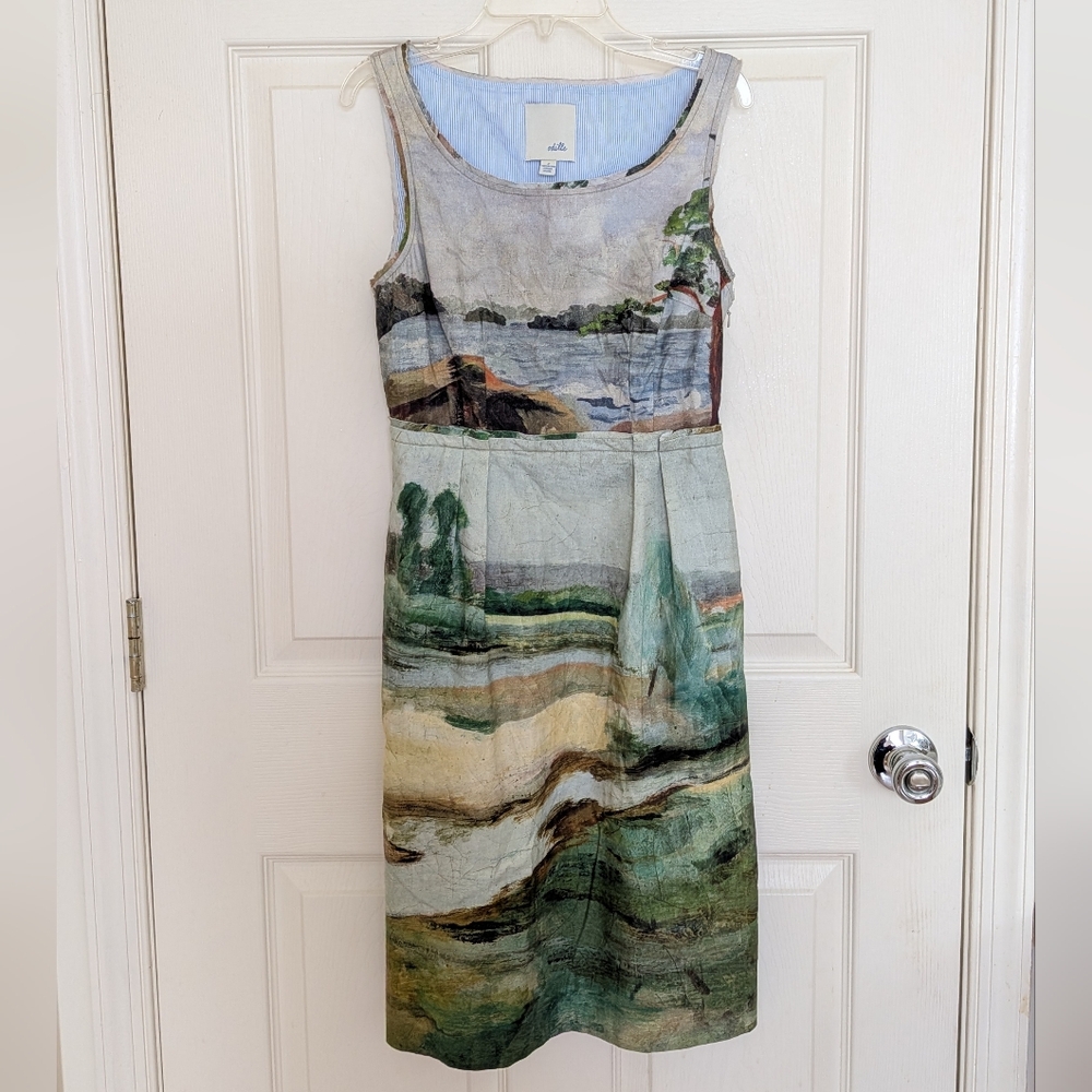 Anthropologie Odille Vintage Landscape Painting Dress